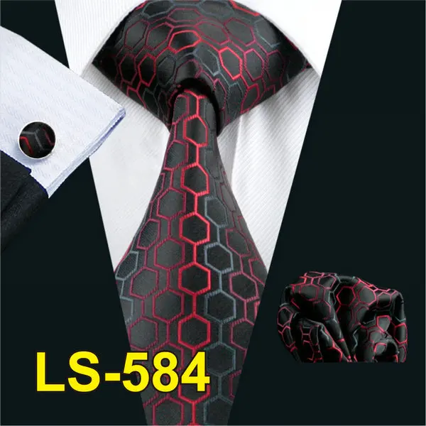 LS0584 LS-822, мужской галстук, черный, Пейсли, шелк, классический, Barry. Wang, галстук, Hanky, запонки, набор для мужчин, официальный, Свадебный, для вечеринки, для жениха - Цвет: LS0584