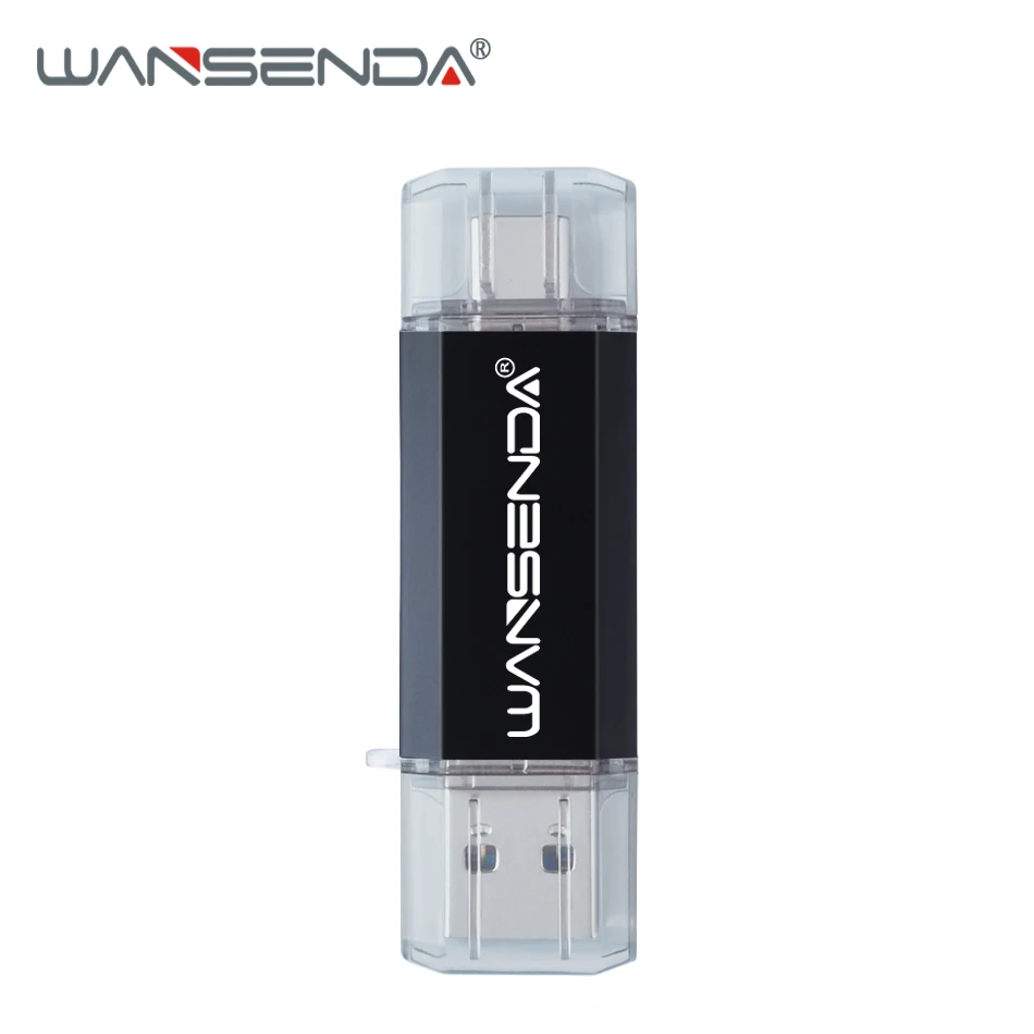 WANSENDA TYPE-C USB 3,0 USB флеш-накопитель портативный флэш-накопитель для Android Mobile 16 ГБ 32 ГБ 64 ГБ 128 ГБ 256 ГБ Флешка 2 в 1 карта памяти - Цвет: Черный