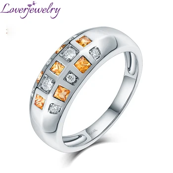 

LOVERJEWELRY Ring 2019 New Yellow Sapphire Anniversary Men's and Women Ring 14K White Gold Natural Diamond Ring Jewelry