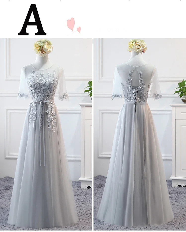 Красота Emily Длинные Кружева одежды для подружки невесты с аппликацией О шеи Тюль Вечерние платья со шнуровкой сзади плиссированные Vestido de dama de honor