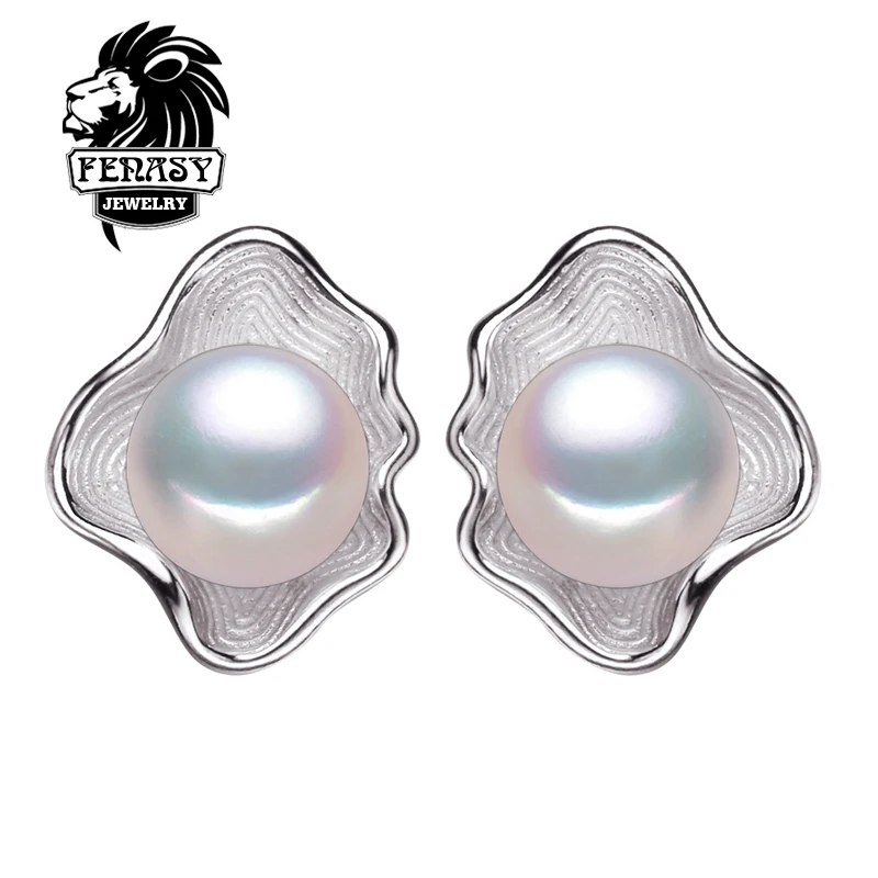 FENASY fashion Shell design Pearl earring Pearl with 925 Sterling Silver earrings charm Birthday gift pearl