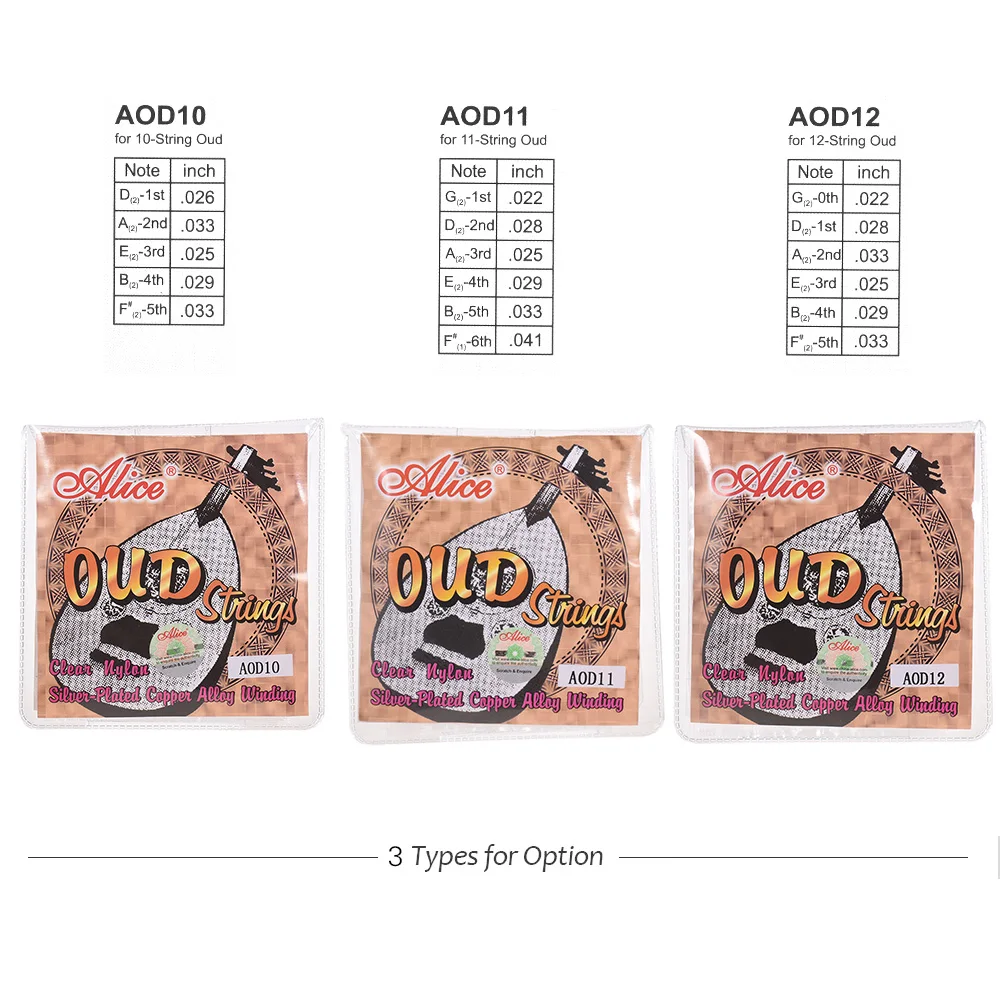 Alice AOD12 12-String Oud Strings Set(G-D-A-E-B-F) нейлоновый сердечник посеребренный медный сплав обмотки(. 022-.033