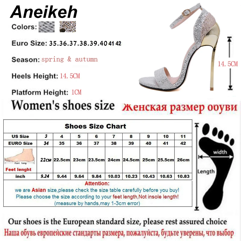 Aneikeh/модные шикарные женские Босоножки на каблуке; туфли-лодочки с открытым носком на шпильке с ремешком на щиколотке в римском стиле; вечерние туфли на высоком каблуке 14,5 см; размер 42