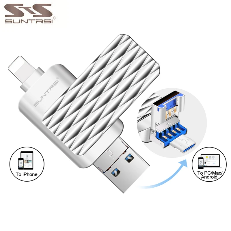 Sunstrsi usb флэш-накопитель 16 ГБ 32 ГБ OTG флешки высокое Скорость 2.0 64 ГБ флеш-накопитель для iPhone/ iPad/Android 3 в 1 OTG USB Stick