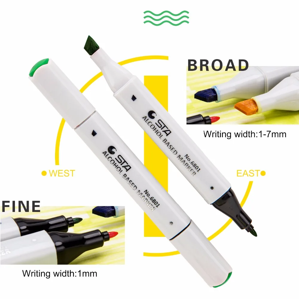 

STA 12/24Color Alcohol Based Color Marker Set Dual Tips Art Sketch Markers for Artist Drawing Design Manga Mark Pen Art Supplier