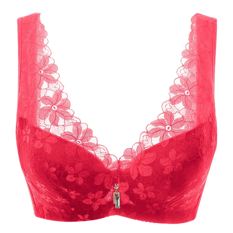 Meizimei sexy vest bras for women lace lingerie underwire floral thin bralette bh brassiere girl summer hot deep V intimate - Цвет: red