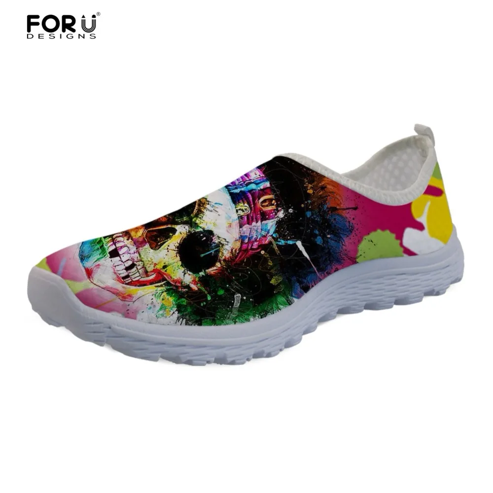 

FORUDESIGNS Colorful 3D Skull Pattern Beach Summer Women Flats Shoes Quick Drying Ladies Lazy Mesh Shoes Lovers Fashion Walking