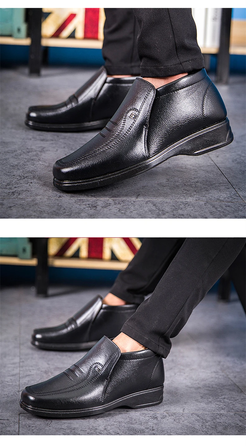 Brand Men's Boots Warm Fur Leather Ankle Shoes British Style Father Gift Winter Black Brown Casual Waterproof  Shoe (13)