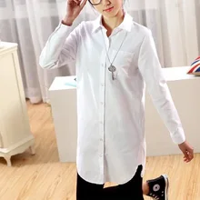 Fashion Women Long Blouse Nice Spring Cotton Shirt Elegant White Shirt Long Sleeve Lapel Shirt Casual Slim Blouse Tops GH002