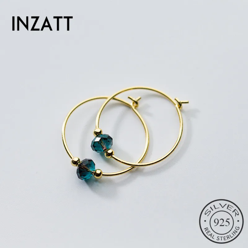 INZATT, настоящее 925 пробы, серебряные, геометрические, Круглые, Кристальные, милые, серьги-кольца для женщин, вечерние, золотой цвет, модное ювелирное изделие, лучший подарок