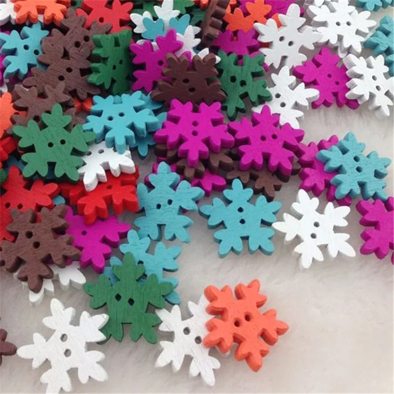 

80 pcs Mix Christmas snowflake Wood Buttons 18 mm Sewing Craft WB196