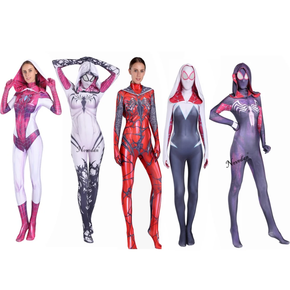 Gwen Stacy Costume Cosplay Women Girls Venom Spider Spiderman Hoodie Spandex Lycra Zentai Suit