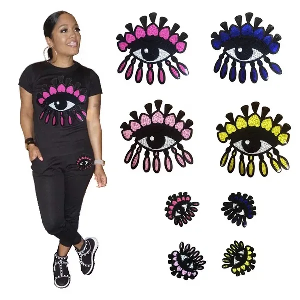 

1 Set(1 Large+ 1 Small) Evil Eye Sequined Iron on Patches for Clothes Eyeball Sequins Patch Sewing DIY Decoration 4 Colors
