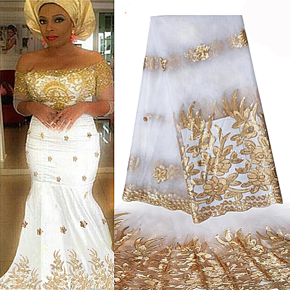 

African Lace Fabric 2018 High Quality African Tulle Lace Fabric With Sequins French Net Lace For Women Dress New white