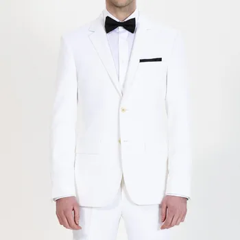 

White Wedding Suit For Men Custom Made Tuxedos Designs Mens Suits With Pants One Button Groom ( jacket+Pants)