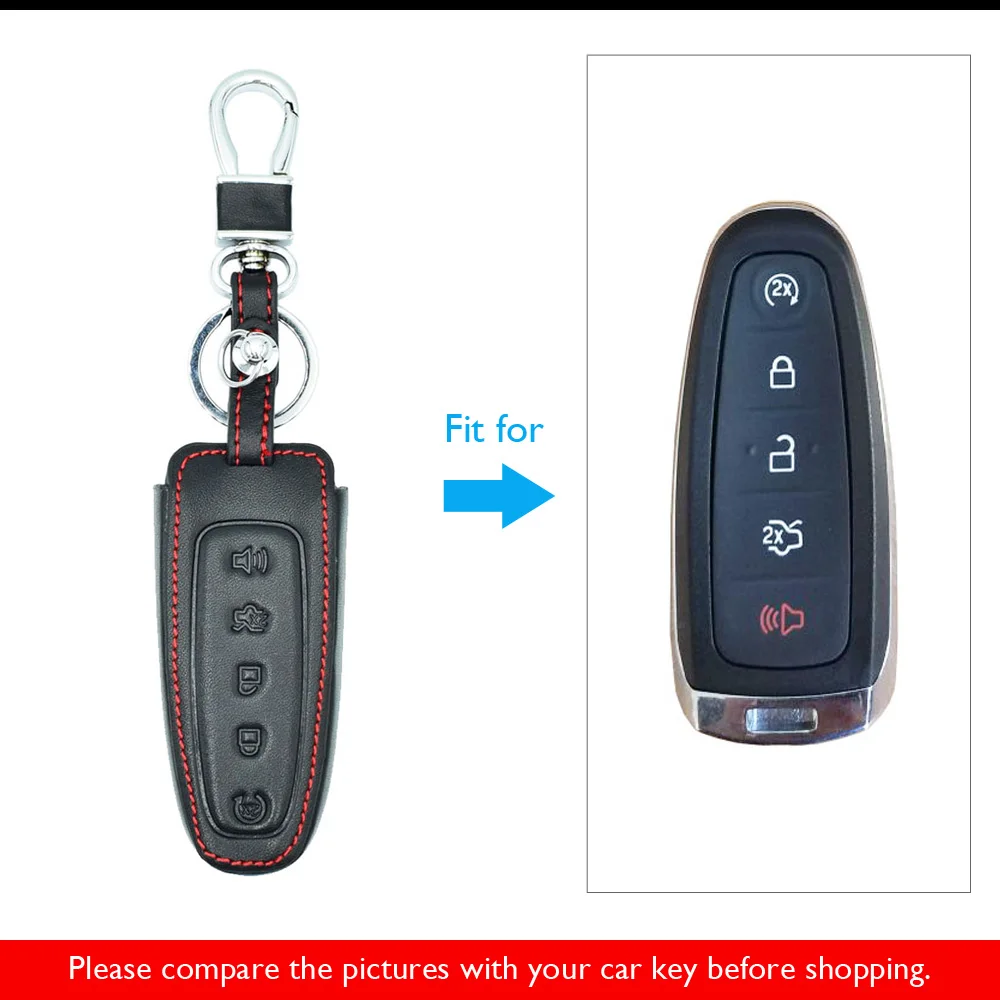 Кожаный чехол для ключей автомобиля для Ford C-Max Edge Escape Explorer Flex Focus Lincoln MKS MKT MKX 5 BTN Smart Remote Fob Защитная крышка