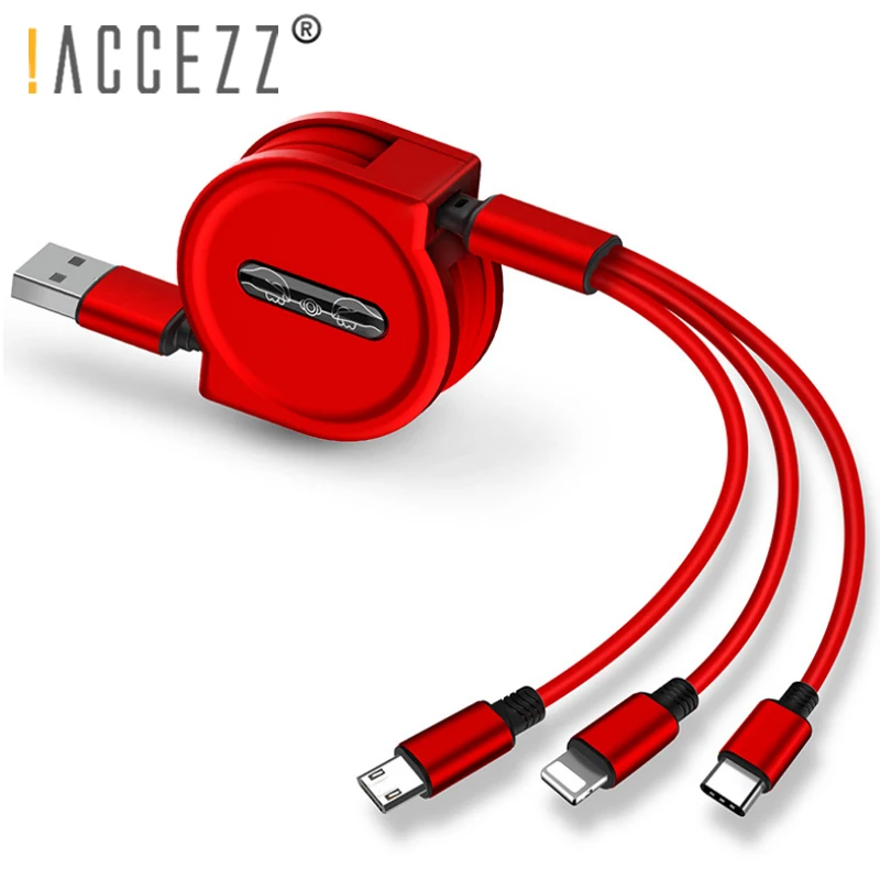 ACCEZZ Выдвижной USB кабель 3A Быстрая зарядка для iPhone XS MAX Micro usb type C для samsung huawei Xiaomi кабели для мобильных телефонов