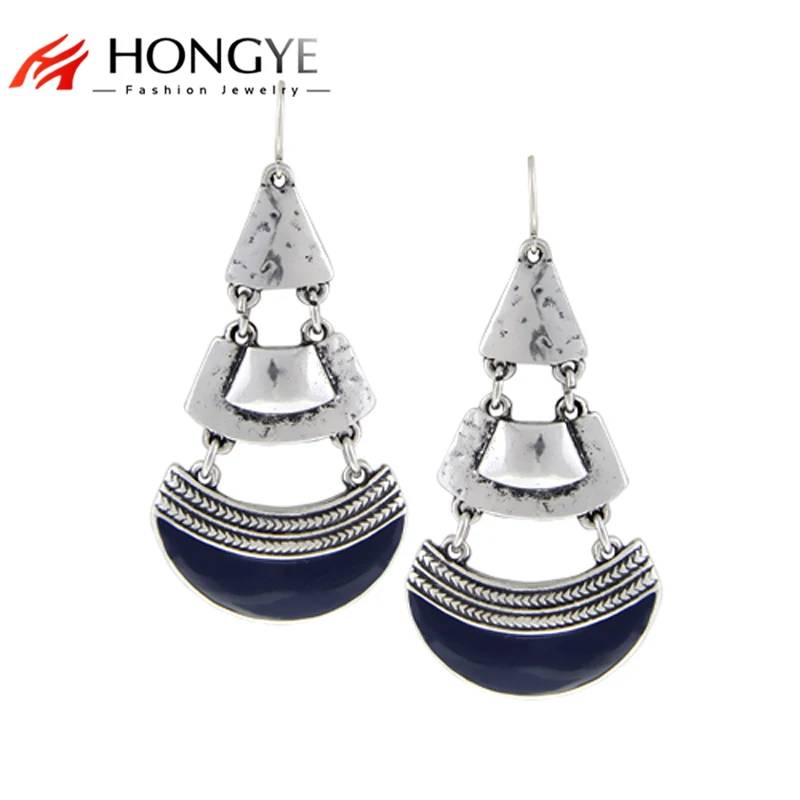 

New Fashion Dark Blue Resin Fan-shaped Silver Plated Women Drop Earrings Bijoux for Women Girls