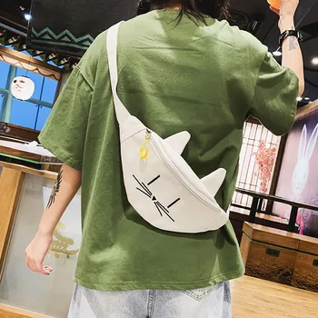 

2019 Fanny Pack Canvas Cute cat ear for women black Leather Rivets casual Belt Bag heuptas wandelen groot new