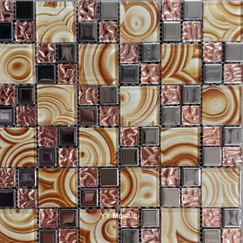 

Factory sale cappuccino coffee crystal glass romantic pink foil silver plating glass mosaic tile for kitchen porch ark shop wall