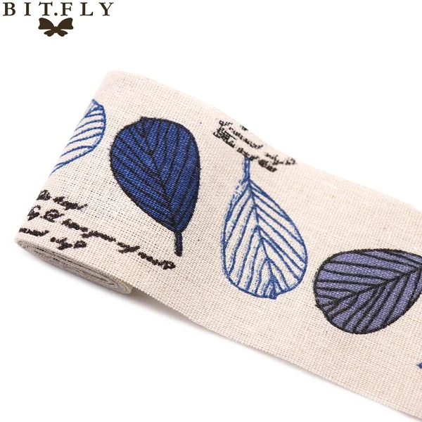 BITFLY 1 шт. свадебное украшение печатная хлопковая льняная лента ручной работы подарочная упаковка рождественские украшения своими руками ткань швейная лента - Цвет: Blue leaves