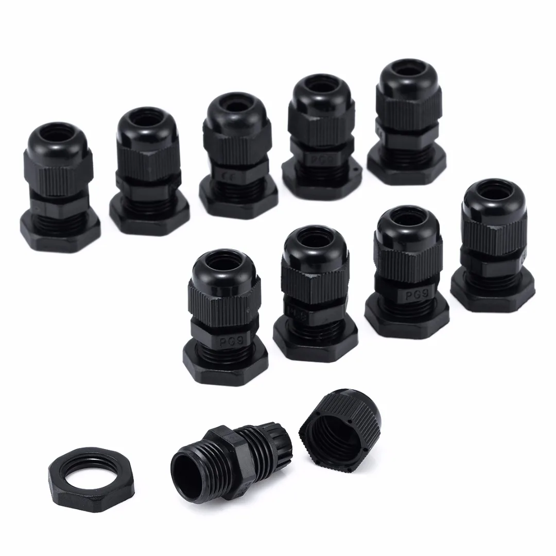 10pcs PG9 Black White Cable Glands Mayitr Waterproof Plastic Nylon Cable Gland Connectors Joints 4-8mm For Electrical Appliances