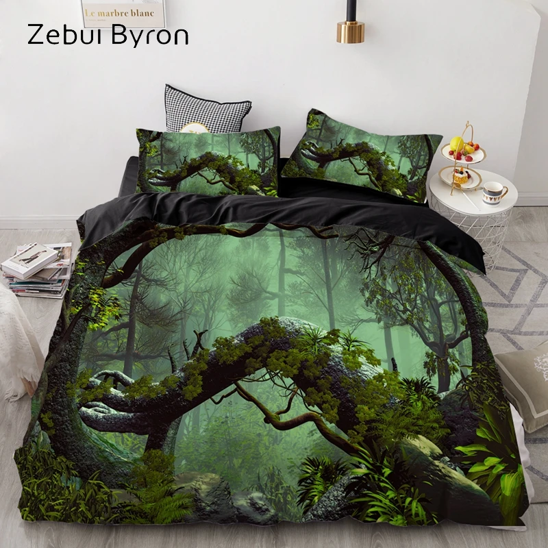 

3D HD Bedding Set Custom/King/Europe/USA Queen,3PCS Duvet Cover Set,Quilt/Blanket Cover Set Bedclothes Primeval forest Drop Ship