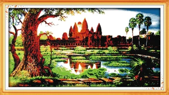 

The Sunrise at the Temple of Angkor Wat Scenery Cross-Stitching Printed Handmade Set Cross-stitch Kits Embroidery Needlework