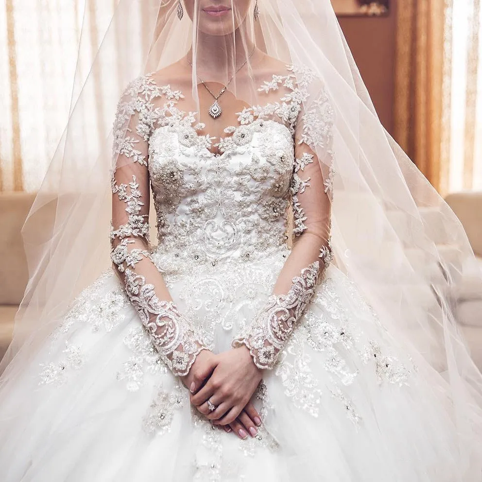 vestidos-de-novia-Long-Wedding-Gown-With-Sleeves-Vestido-Longo-Bridal-Dresses-Appliques-Tulle-Custom-Made