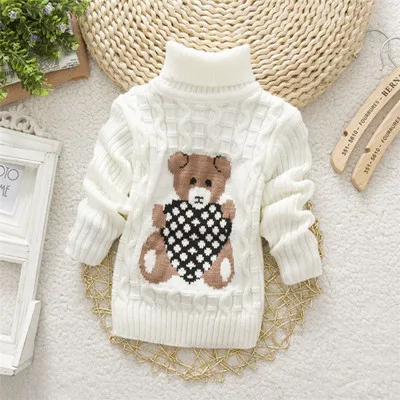 Высококачественные пуловеры для мальчиков и девочек, Свитера с высоким воротником, осенне-зимний теплый детский свитер с рисунком - Цвет: Белый