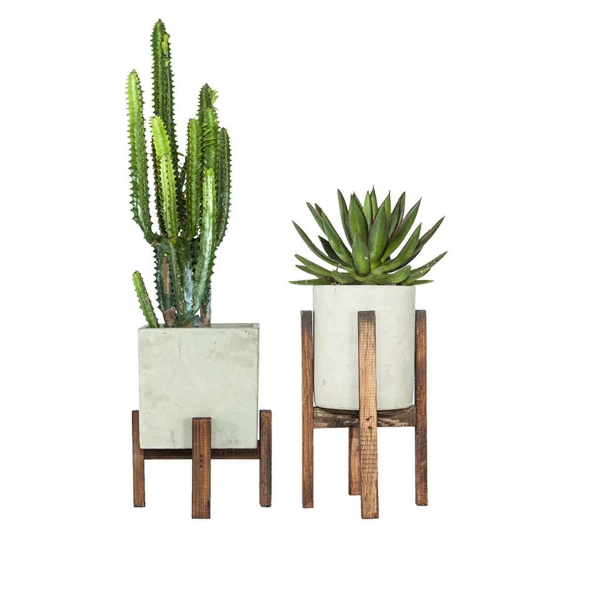 

Nordic Style Cement Planter Iron Frame Plant Holder Green Plant Flower Pot with Wooden Stand Desk Office Decoration Ornament