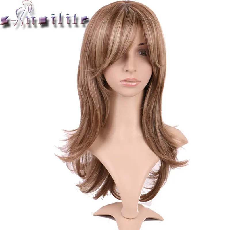 

S-noilite Long Wigs Wave Heat Resistant Synthetic Glueless Wigs with full Bangs Natural Hairpieces