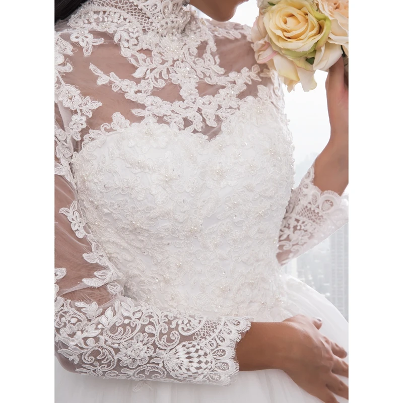Miaoduo Vestido De Noiva Plus SIze High Neck IIIusion Back Long Sleeve Wedding Gowns 2022 Ball Gown Wedding Dresses for Women wedding dress for women