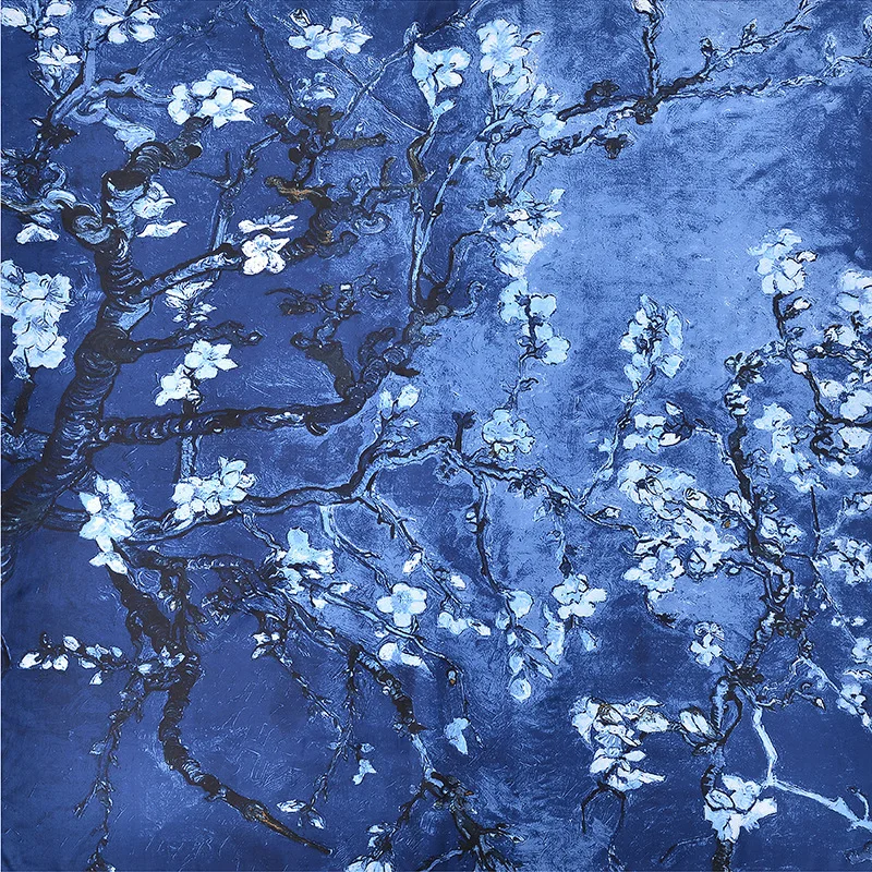 RenYvtil Ван Гог Книги по искусству саржи фуляры Femme Атлас бандана петлю на шею платок квадратный шелковый шарф леди масла Краски Desigual 130*130 см - Цвет: blue