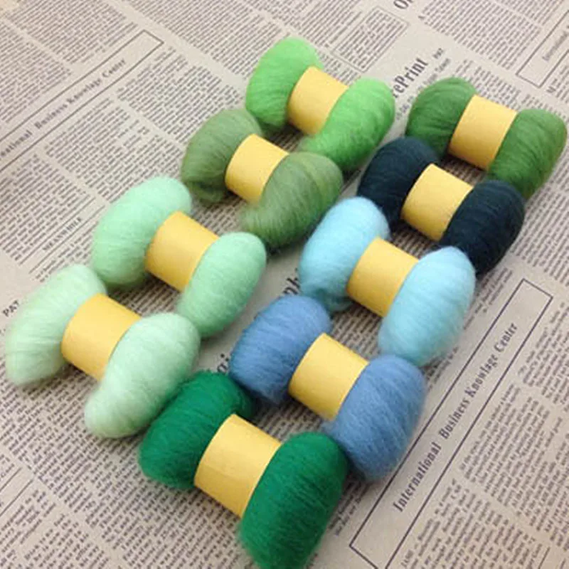 

9 Colors 45g Natural Wool Needle Felting Mat Hand Craft Starter Kit for Fun Doll Needlework Raw Hand Spinning DIY Sewing H007