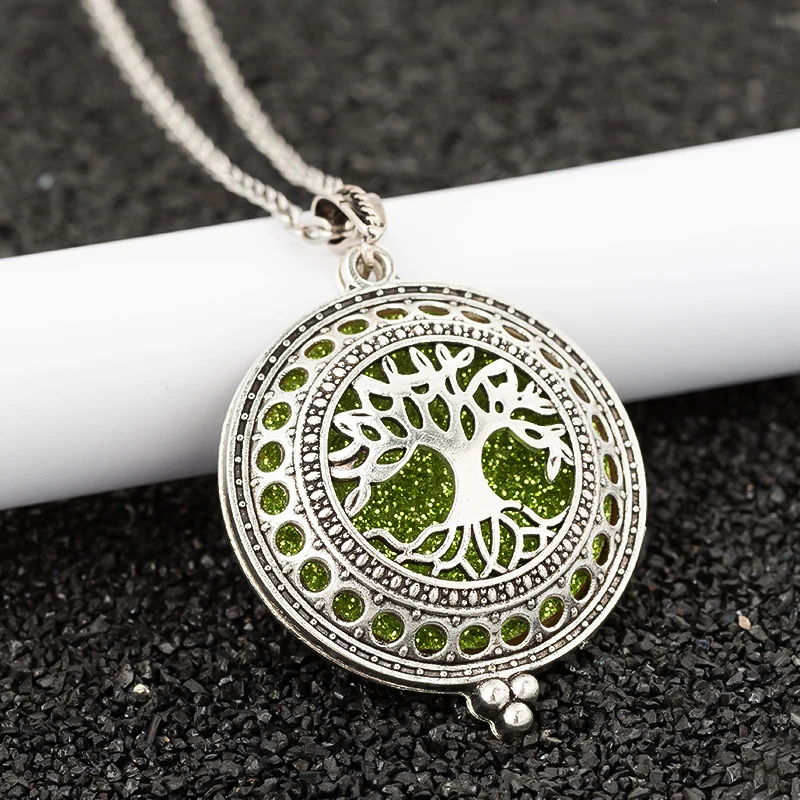 

Aroma Diffuser life Tree Necklace Open Lockets Pendant Perfume Oil Locket to send Chain length 60cm+1pcs bright mat A43