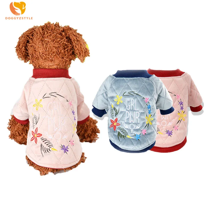 Embroidered Floral Dog Hoodies Pet Sweatshirt Clothes Small Teddy