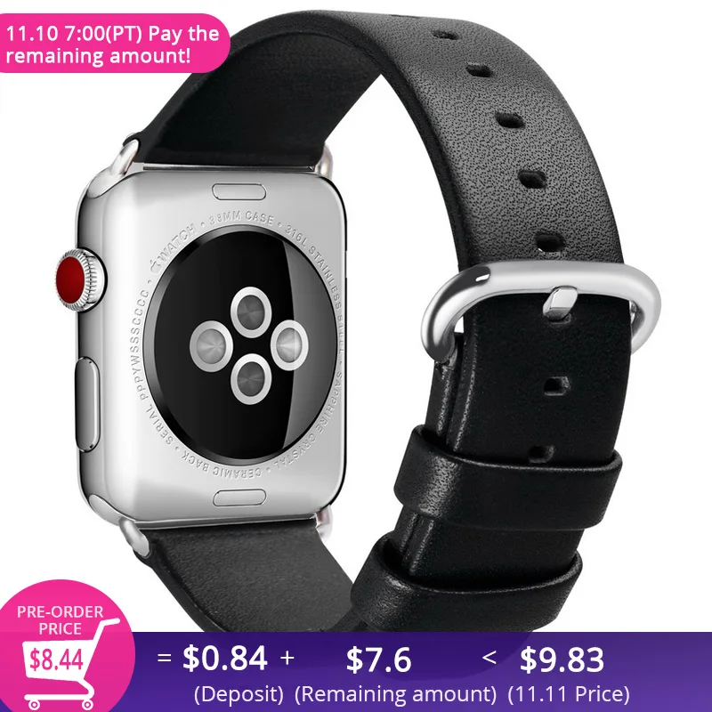

Genuine Leather apple watch bands 42mm with Stainless Metal smart Watch Accessory Strap Bracelet for iWatch 38mm Series 3 2 1