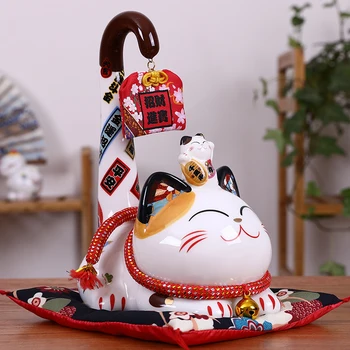

Japanese Ceramic Maneki Neko Lucky Cat Money Box Long Tail Fortune Cat Feng Shui Craft Home Decoration Wedding Gift