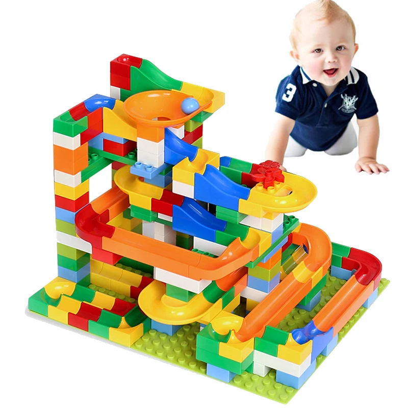 54-248PCS Marble Race Run Maze Ball Track Building Blocks Toys Funnel Slide Big Size Bricks Compatible Legoingly Duplo Block