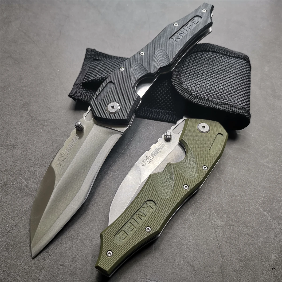 

9" Knives 55-56HRC 7Cr13 Blade Flipper Pocket Knife G10 Handle Outdoor Camping Knives EDC Tool for Key Ring Folding Knife