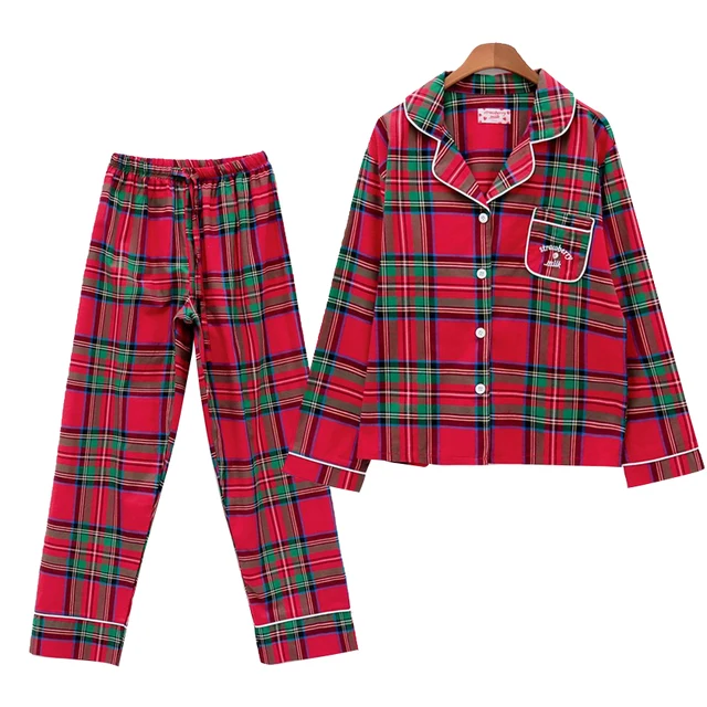 christmas red plaid pajamas girls preppy style women 2 pieces set christmas plaid pjs