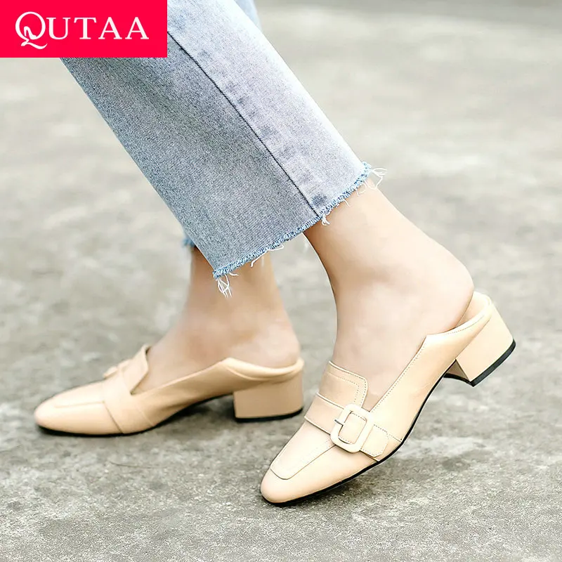 Женские туфли лодочки QUTAA из коровьей кожи и ПУ на квадратном каблуке без