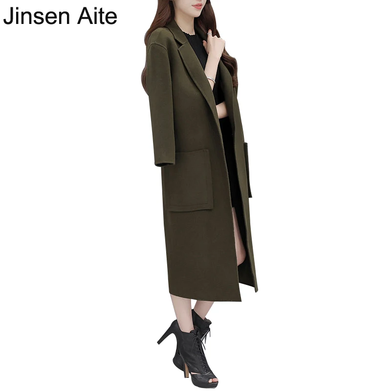 Jinsen Aite шерстяное пальто женский зимний Тренч большой размер Abrigos Mujer длинный воротник женская тонкая куртка повседневная верхняя одежда JS333