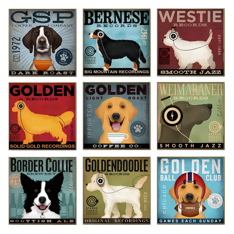 

Coffee Wall Art Clever Dog Vintage Poster Prints Animals Paintings for Living Room Wall Decor Nordic Style Kids Decoration