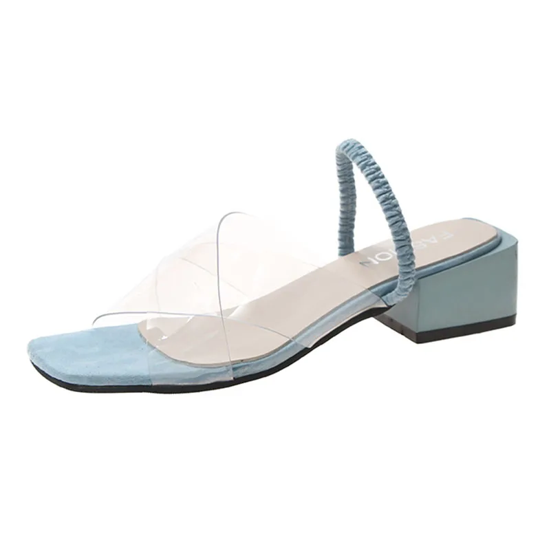 

PVC Transparent Sandals Women Shoes Blue Black Square Heel Comfort Platform Sandal Casual Shoes Woman Dress Wedding Sandals 2019