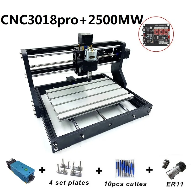 CNC3018 Pro 15 Вт Гравировальный Станок с 500 МВт 2500 мвт 5500 МВт головка ER11 фрезерный станок по дереву PCB фрезерный станок резьба по дереву CNC 3018 PRO - Цвет: 3018 pro 2500mw Head