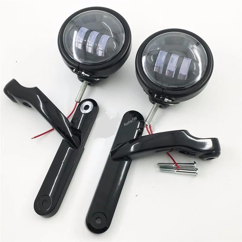 4.5" Led Auxiliary Fog Lights With 4.5 inch Housing Bucket and Mounting Brackets For Harley Street Glide( Chrome / Black