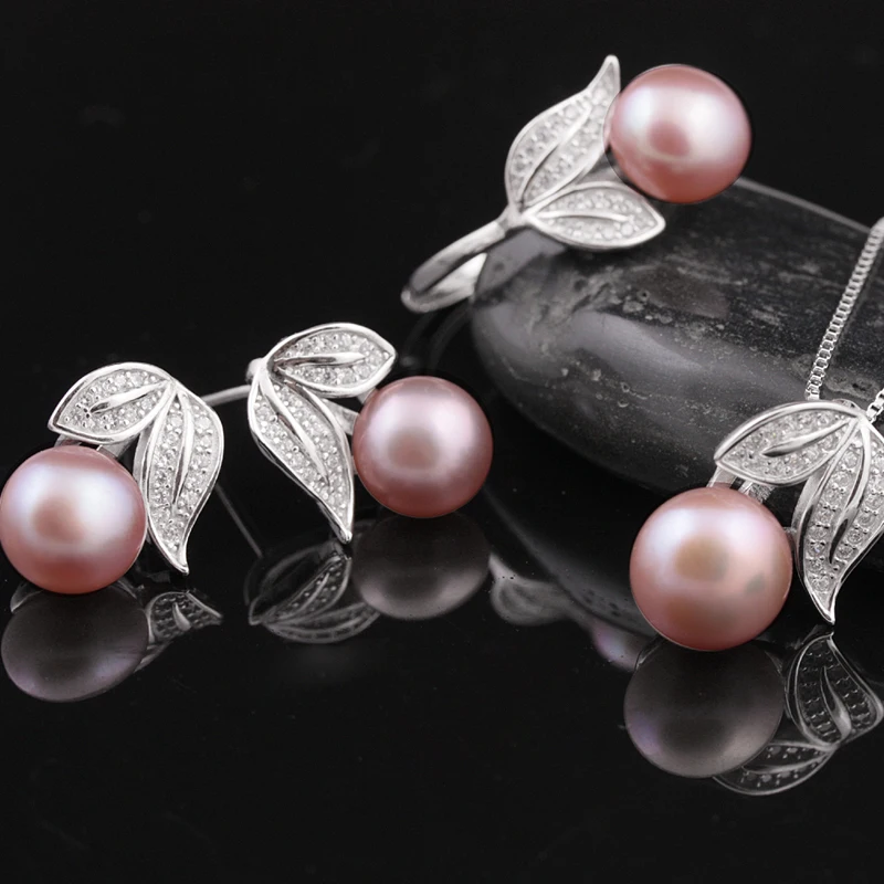 [Meibapj] Удивительные Цена 925 стерлингового серебра настоящий натуральный пресноводный жемчуг комплект ювелирных изделий для женщин
