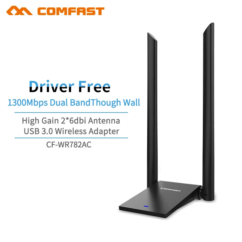 

High Speed USB3.0 Wifi Adapter 1300Mbps 2*6dBI Antenna PC USB Wi-fi Receiver Wireless Network Card 802.11b/n/g./ac Lan Ethernet